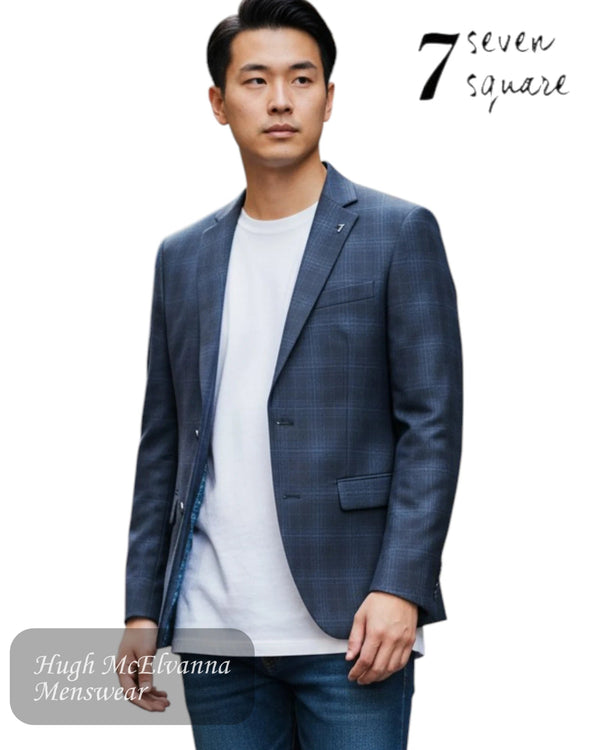 7 Square Navy Check Jacket | 3753700/294 - Hugh McElvanna Menswear