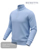 Light blue sweater with a quarter zip on a white background, featuring the Benetti label.