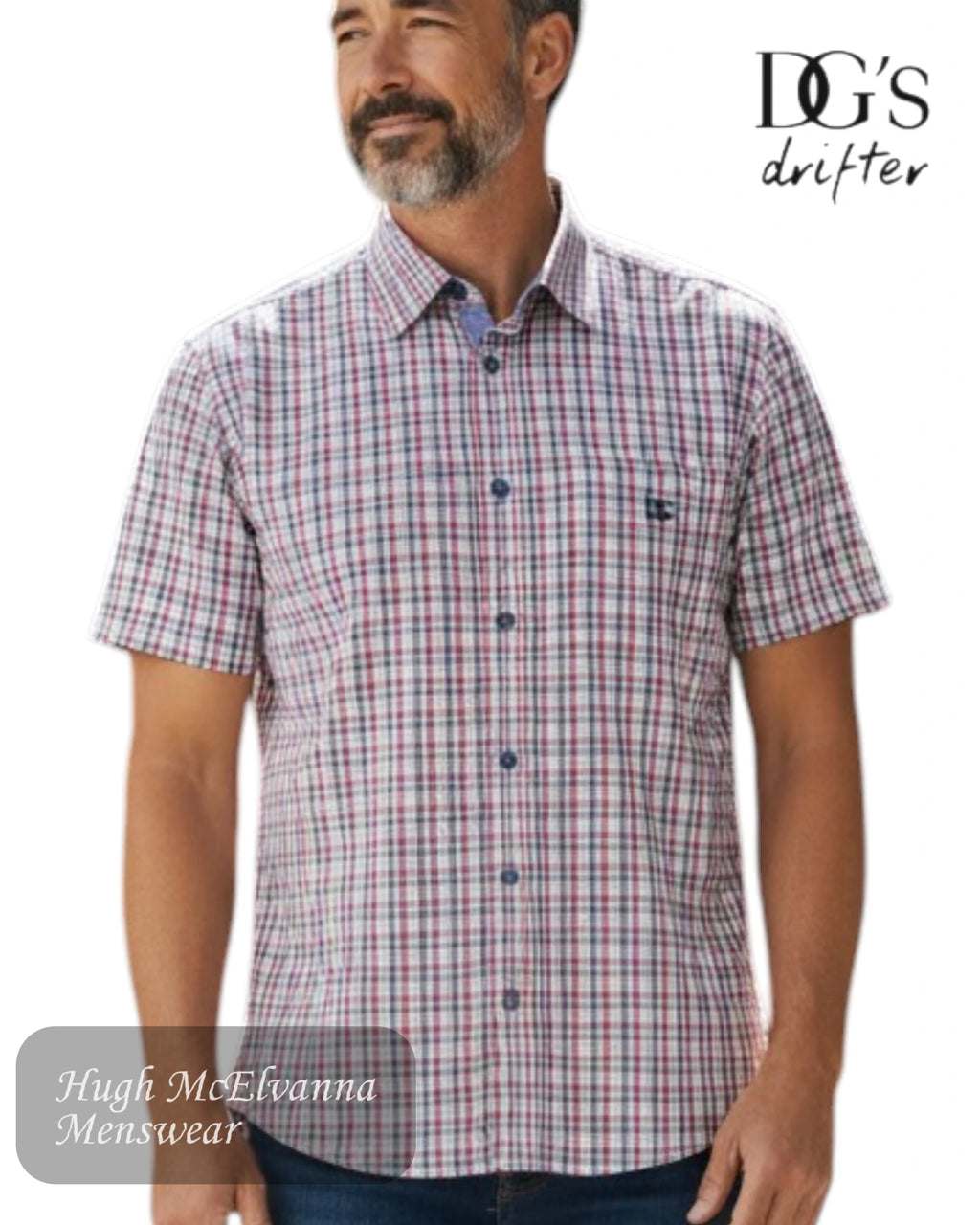 DG's Drifter 66 Red checked short sleeve shirt with Giovanni collar