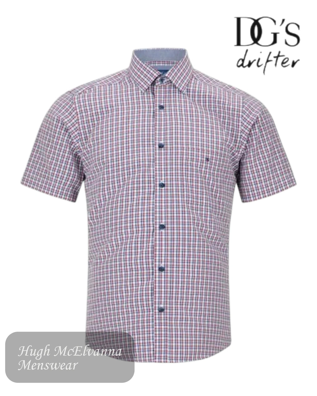 Checkered short-sleeve shirt with 'DG's Drifter' branding on a white background
