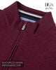 Detailed view of quarter zip neckline with striped inner collar trim on DG's Drifter sweatshirt