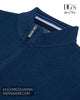 Detailed view of quarter zip neckline with striped inner collar trim on DG's Drifter sweatshirt