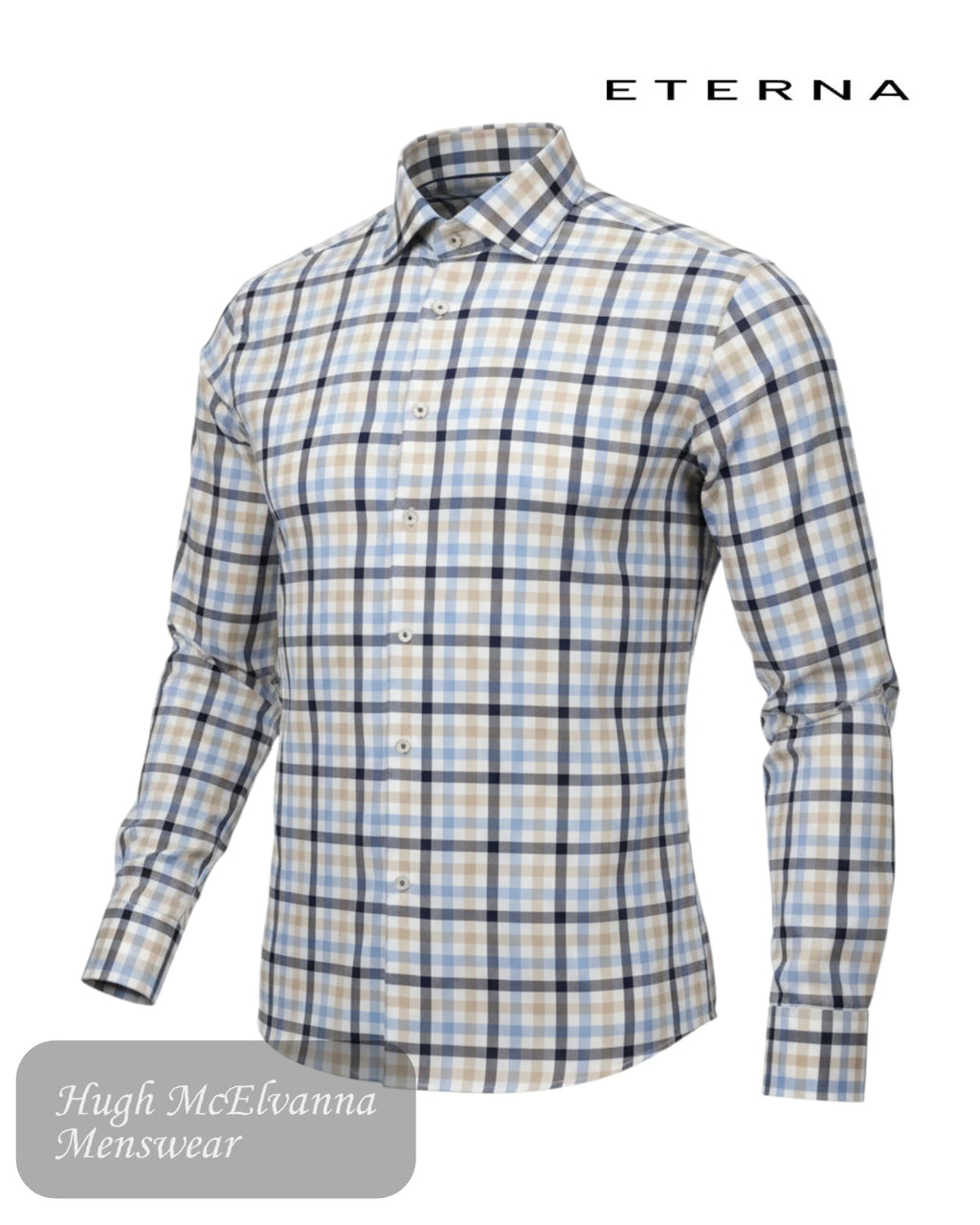 ghost model showing an Eterna fawn check shirt
