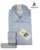 Folded retail presentation of Herbie Frogg 52159 plain blue non iron shirt with swing tag and cuff detail