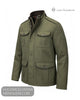 Ghost mannequin studio display of Lino Clemente LIRA green utility jacket showing corduroy collar and button placket