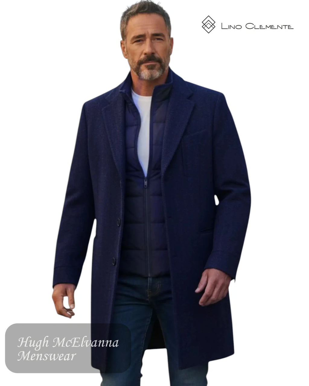 Lino Clemente navy car coat with removable insert