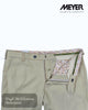 Beige pants with patterned lining on a white background, featuring the brand 'Meyer'.