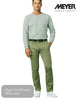 Man wearing a light gray sweater and green pants with 'Meyer' branding in style 3001/26