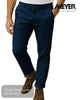 Navy pants worn by a person on a white background with 'Meyer' branding.