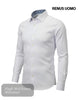 White dress shirt with a patterned collar on a white background, featuring the brand 'REMUS UOMO'.