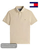 Flat lay studio view of Tommy Hilfiger 1985 Sandalwood beige organic cotton polo shirt MW0MW17770RBT