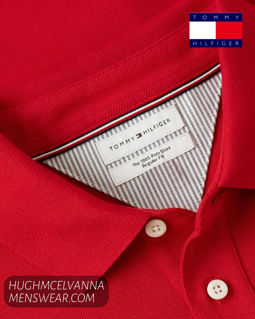 Close up of collar and internal neckline details showing Tommy Hilfiger 1985 collection label