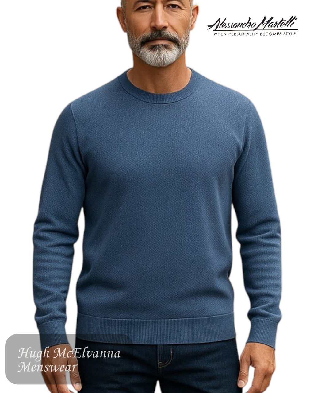 Alessandro Martelli Men’s Blue Crew Neck Sweater - Hugh McElvanna Menswear