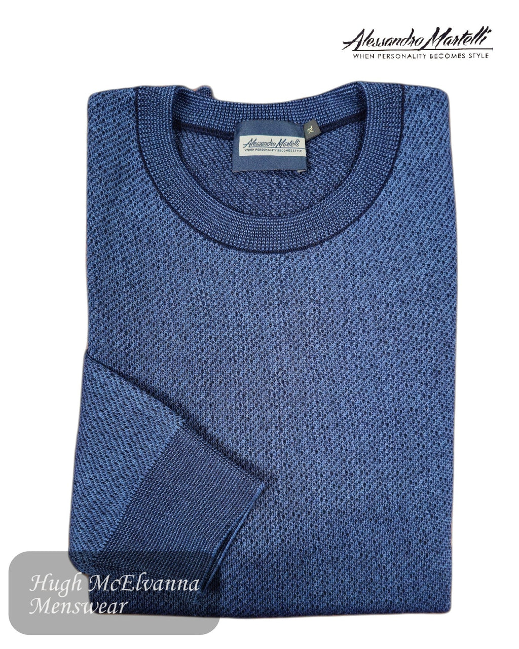 Alessandro Martelli Men’s Blue Crew Neck Sweater - Hugh McElvanna Menswear
