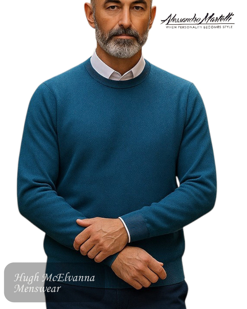 Alessandro Martelli Teal Crew Neck Sweater - Hugh McElvanna Menswear