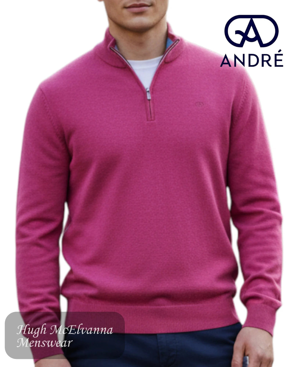 André ADARE Lilac Zip Neck Sweater - Hugh McElvanna Menswear