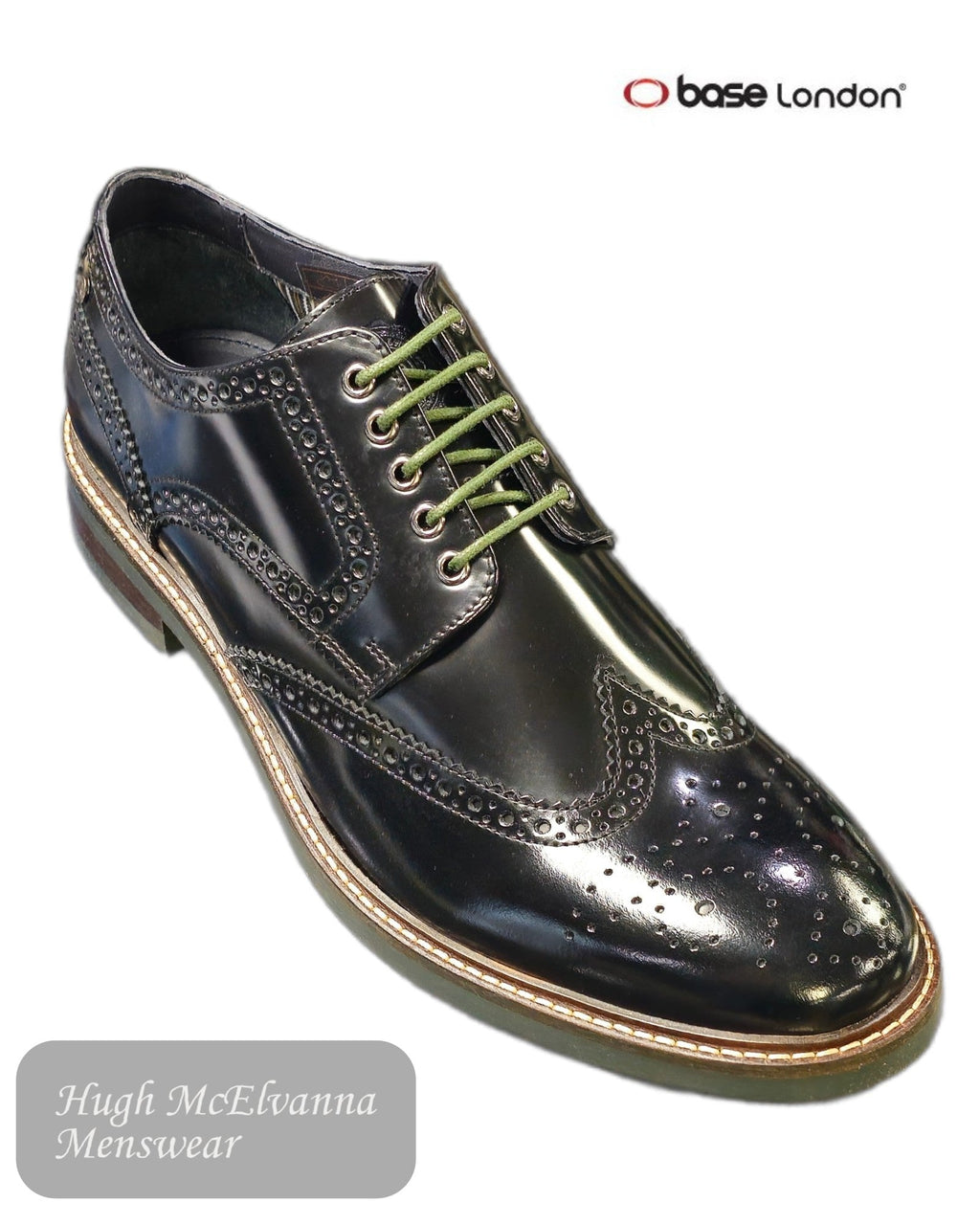 Base London WOBURN Black Leather Brogue - Hugh McElvanna Menswear