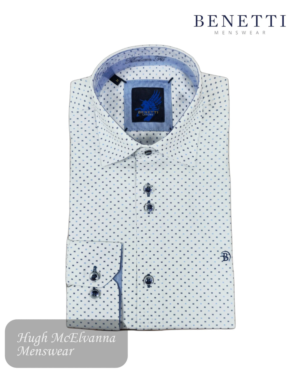 Benetti Blue Long Sleeve Design Shirt | SUVA - Hugh McElvanna Menswear