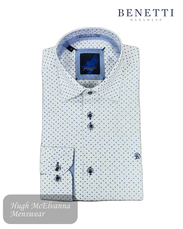 Benetti Blue Long Sleeve Design Shirt | SUVA - Hugh McElvanna Menswear