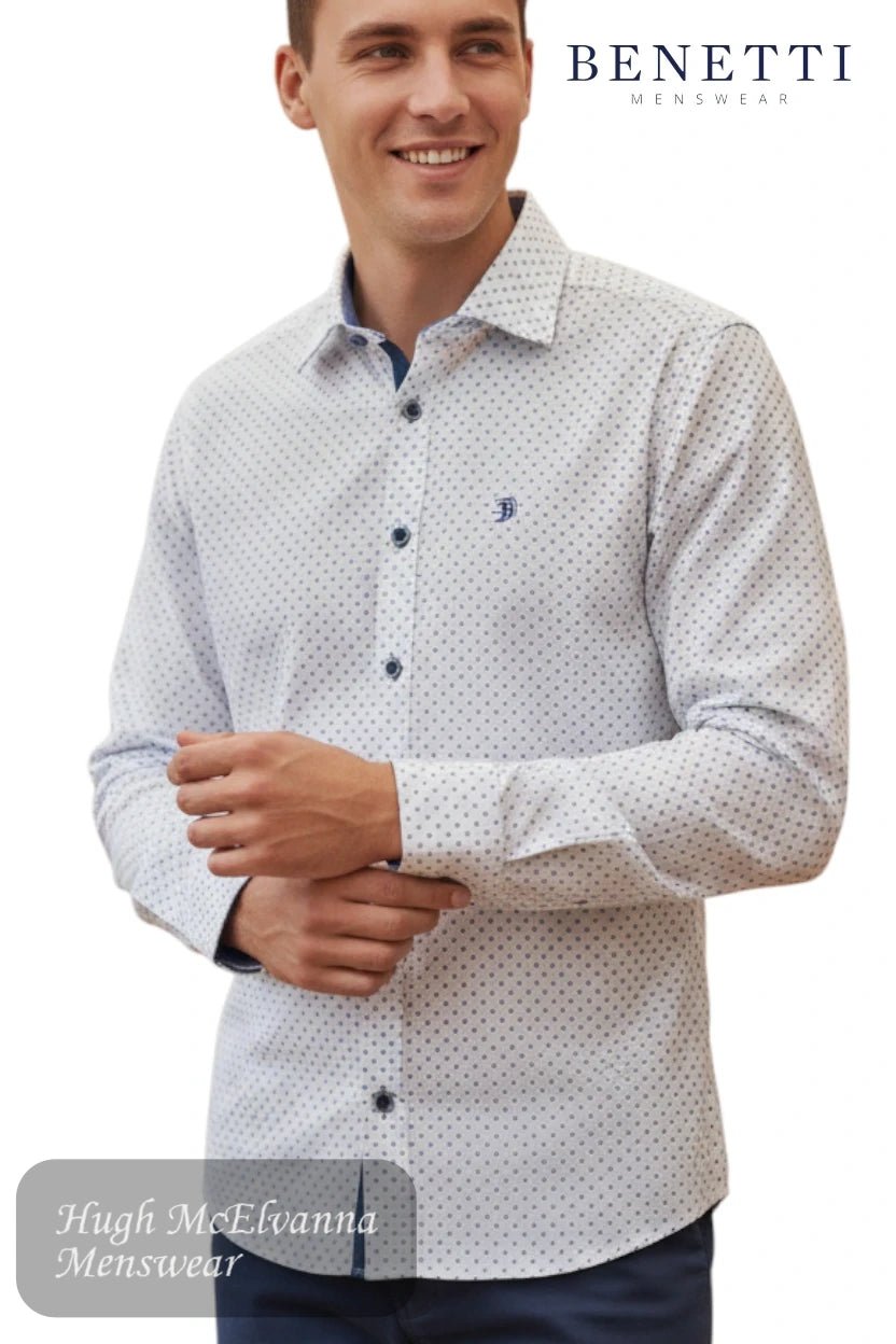 Benetti Blue Long Sleeve Design Shirt | SUVA - Hugh McElvanna Menswear