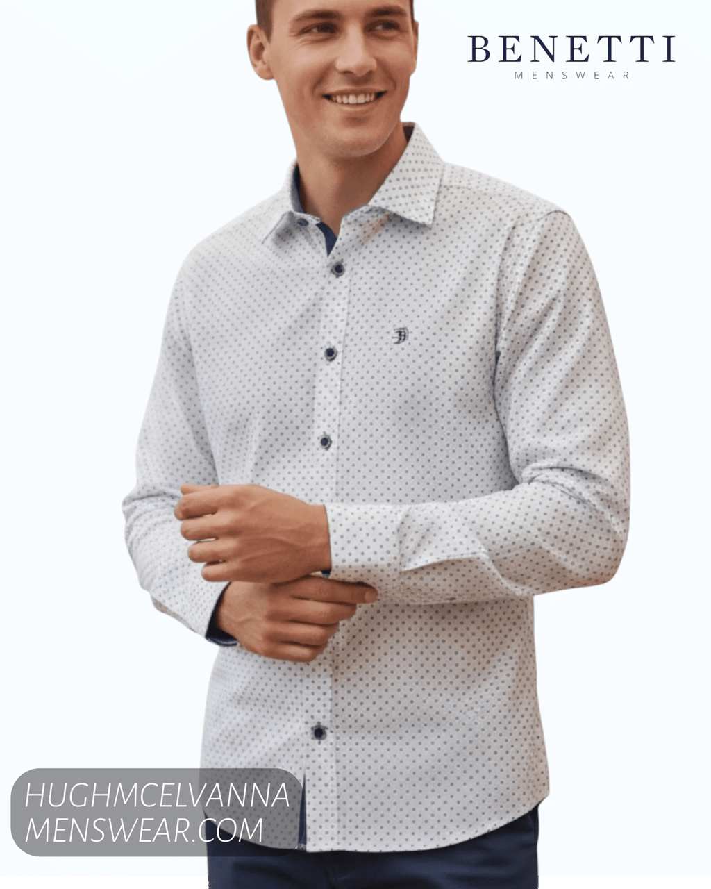 Benetti Blue Long Sleeve Design Shirt – SUVA - Hugh McElvanna Menswear