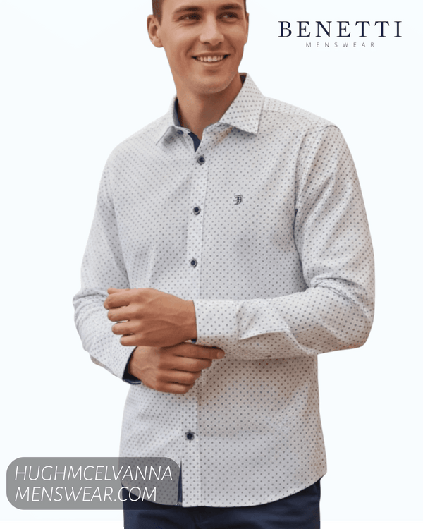 Benetti Blue Long Sleeve Design Shirt – SUVA - Hugh McElvanna Menswear