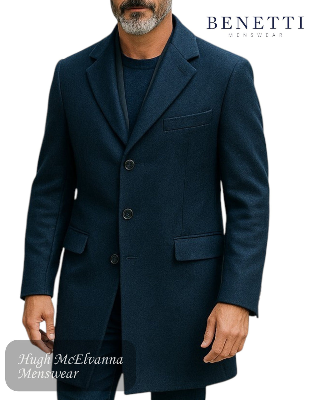 Benetti CHARLES Navy Wool Overcoat - Hugh McElvanna Menswear