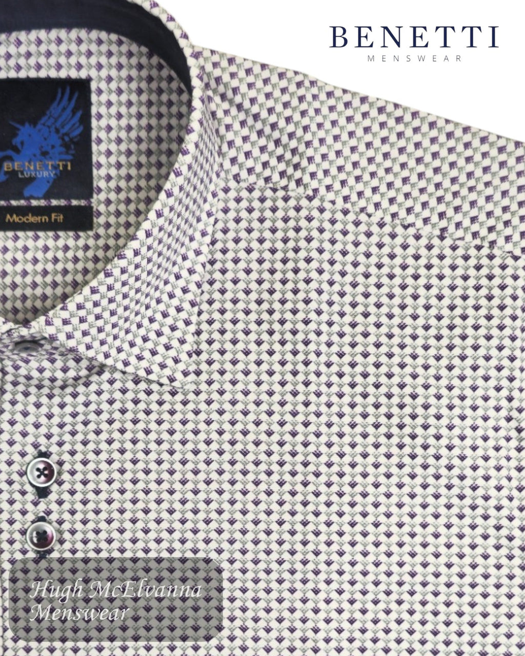 Benetti CODY Grape Short Sleeve Tab Collar Shirt - Hugh McElvanna Menswear