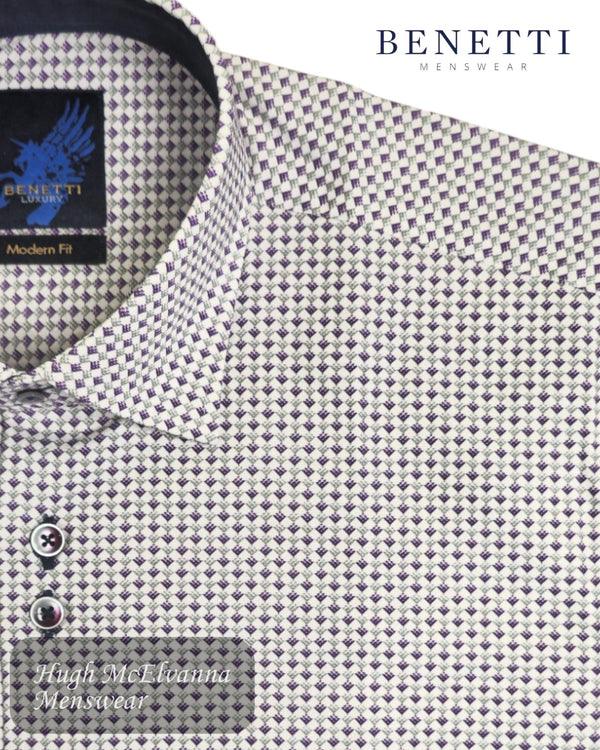 Benetti CODY Grape Short Sleeve Tab Collar Shirt - Hugh McElvanna Menswear