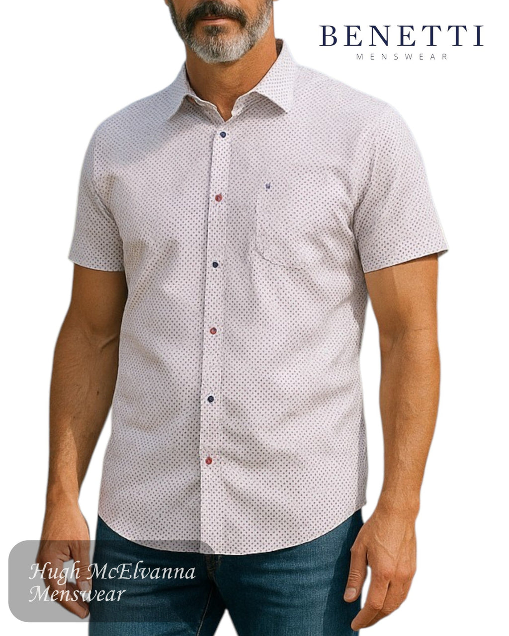 Benetti CODY Grape Short Sleeve Tab Collar Shirt - Hugh McElvanna Menswear