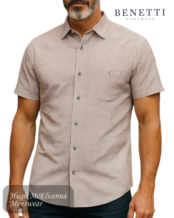 Benetti CODY Red Short Sleeve Tab Collar Shirt - Hugh McElvanna Menswear