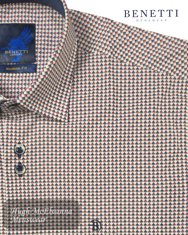 Benetti CODY Red Short Sleeve Tab Collar Shirt - Hugh McElvanna Menswear