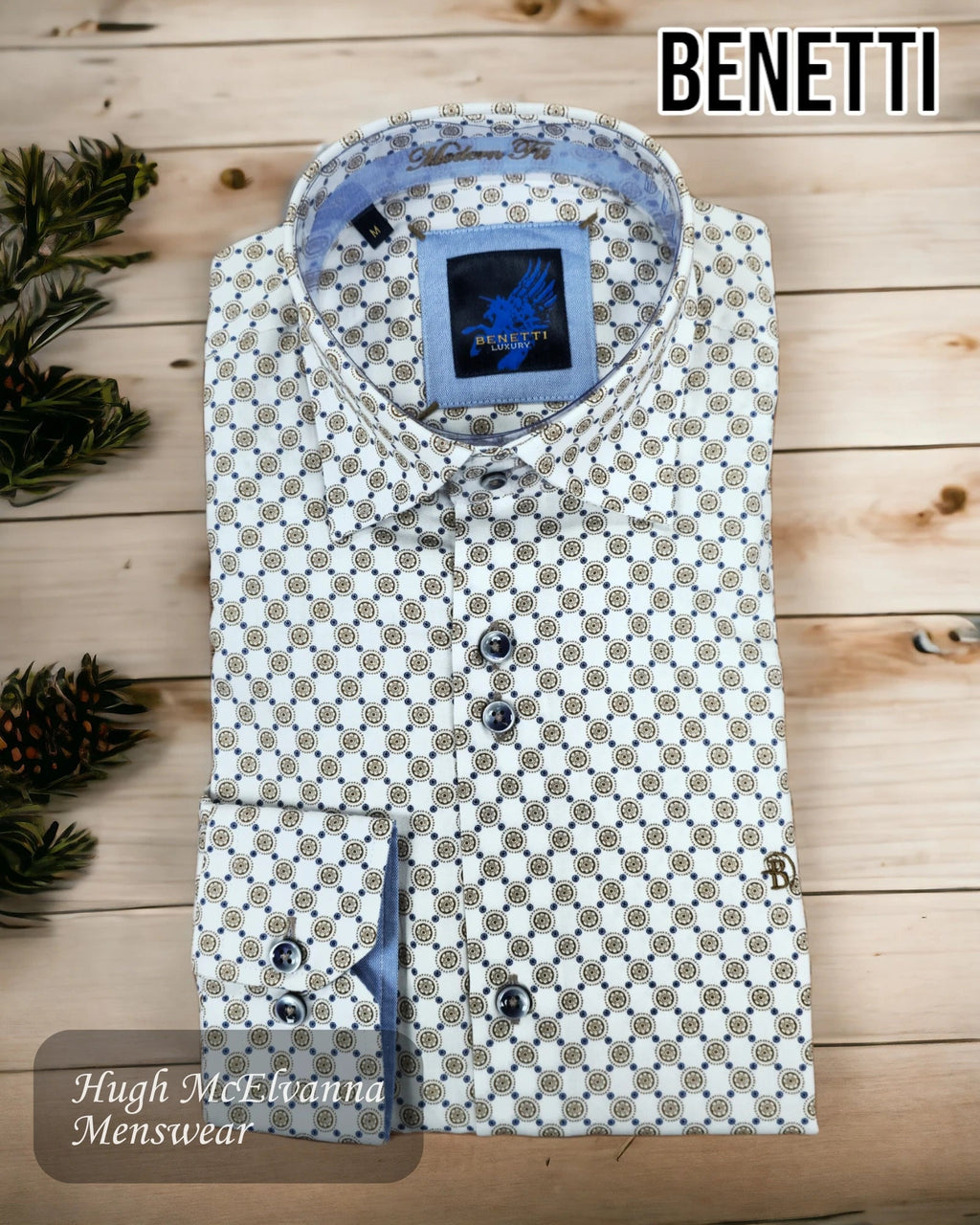 Benetti Coffee Long Sleeve Design Shirt Style: MALIBU - Hugh McElvanna Menswear