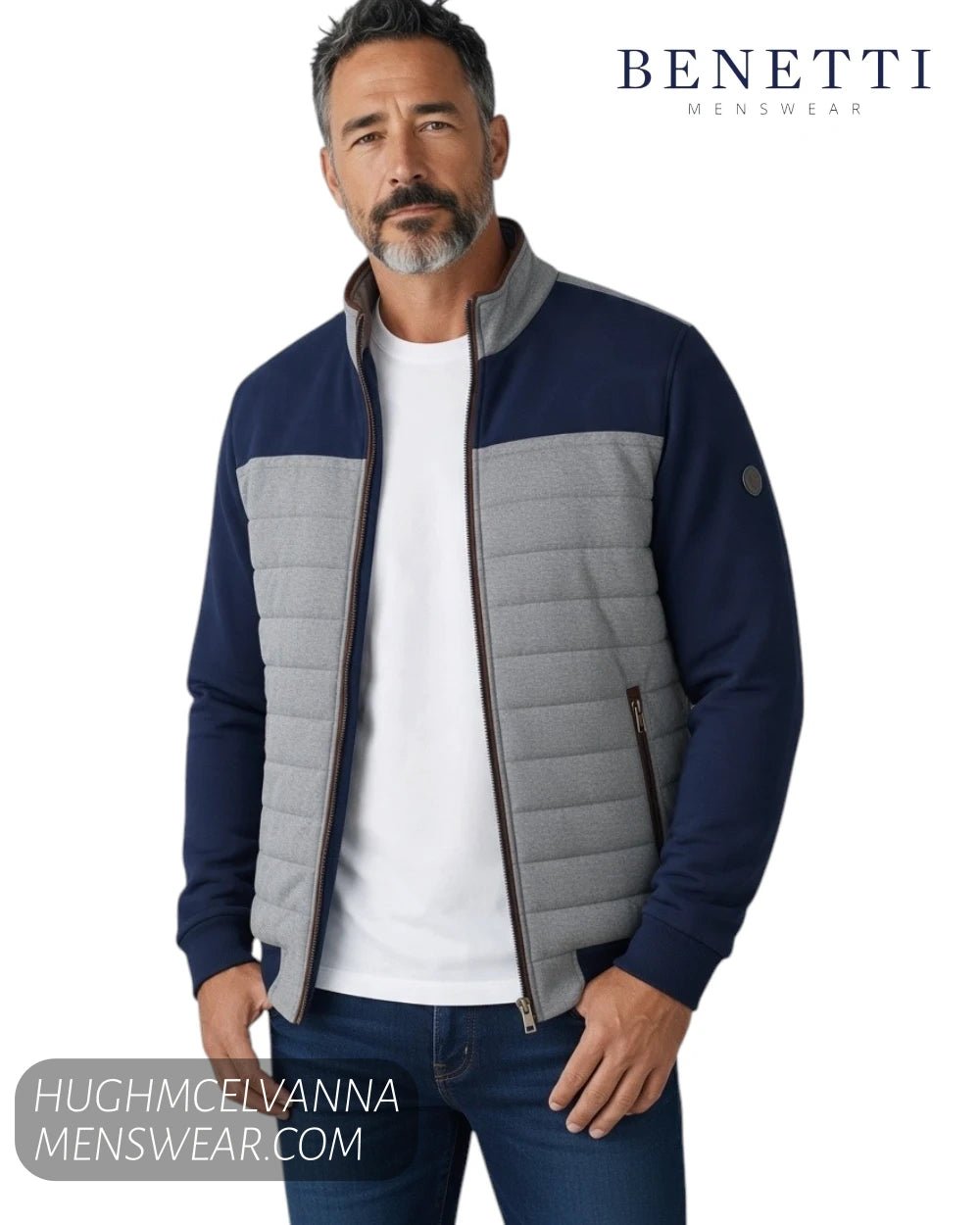 Benetti FLOYD Grey Casual Bomber Jacket - Hugh McElvanna Menswear - Casual Jackets