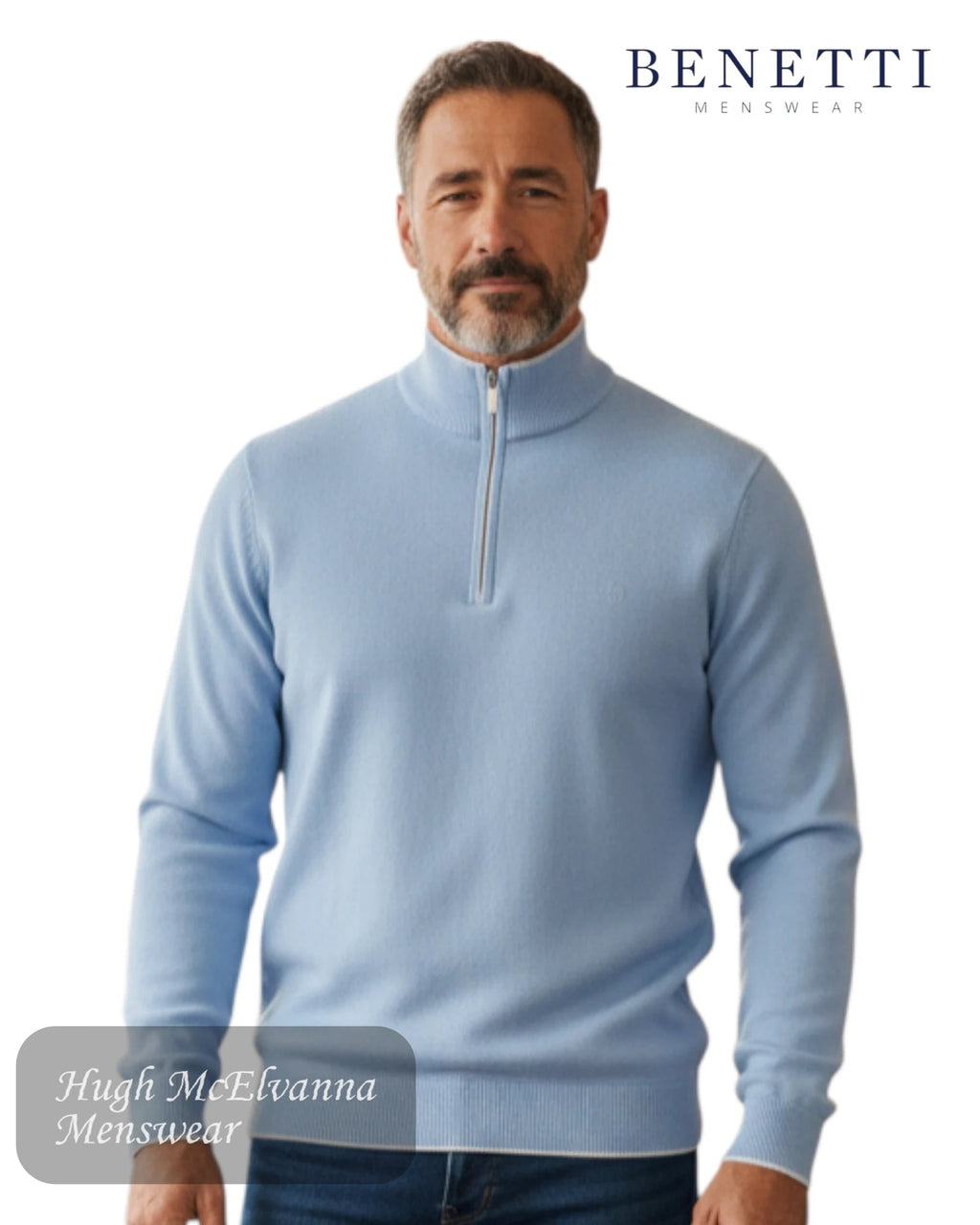 Benetti Julius 1/4 Zip Pullover - Blue - Hugh McElvanna Menswear