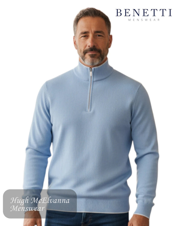 Benetti Julius 1/4 Zip Pullover - Blue - Hugh McElvanna Menswear