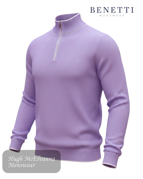 Benetti Julius 1/4 Zip Pullover - Lilac - Hugh McElvanna Menswear