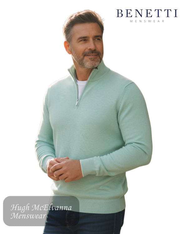 Benetti Julius 1/4 Zip Pullover - Sage - Hugh McElvanna Menswear