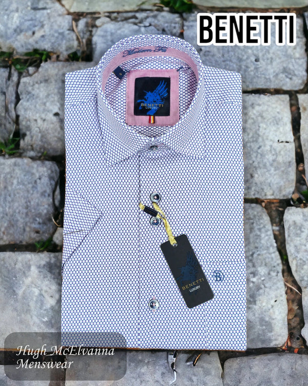 Benetti 'LEO' Violet Short Sleeve Shirt – Modern Fit | 100% Cotton Disc Print - Hugh McElvanna Menswear