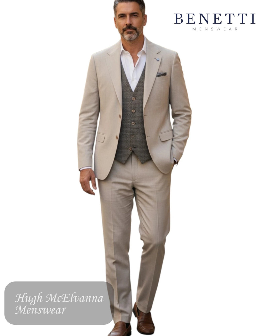 Benetti LONDON Tailored Fit Men’s Suit | Beige - Hugh McElvanna Menswear