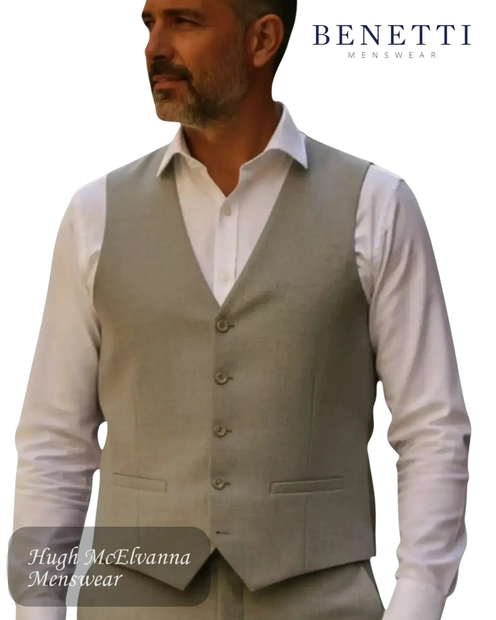 Benetti MARCO Stone Suit Waistcoat - Hugh McElvanna Menswear