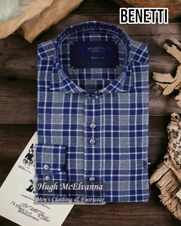 Benetti Navy Long Sleeve Shirt - TANNER - Hugh McElvanna Menswear