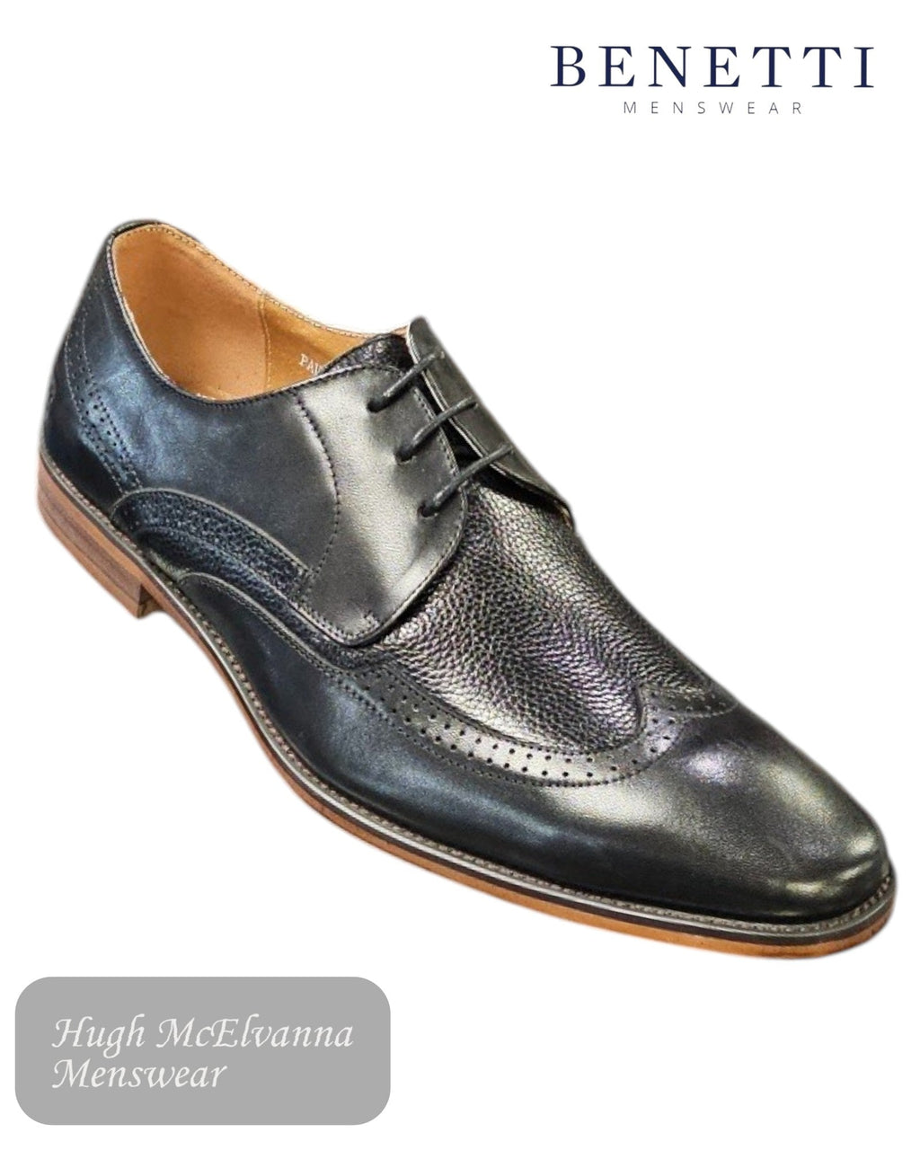 Benetti PAULO Black Leather Lace - Up Dress Shoe - Hugh McElvanna Menswear