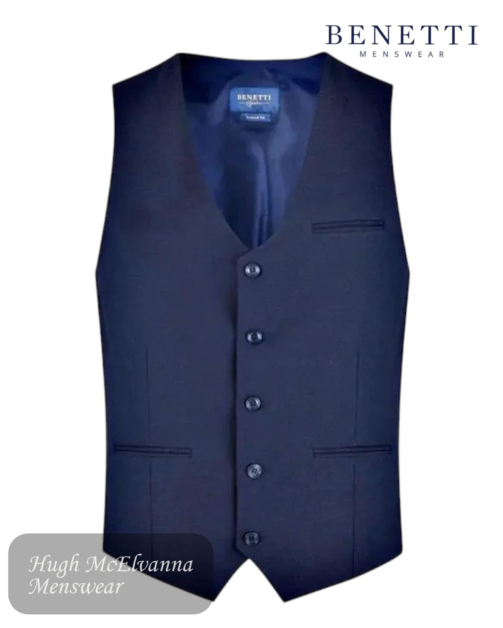 Benetti PETER Ink Comfort Fit Wool Waistcoat – Self - Design Formal Menswear for Weddings & Special Occasions - Hugh McElvanna Menswear