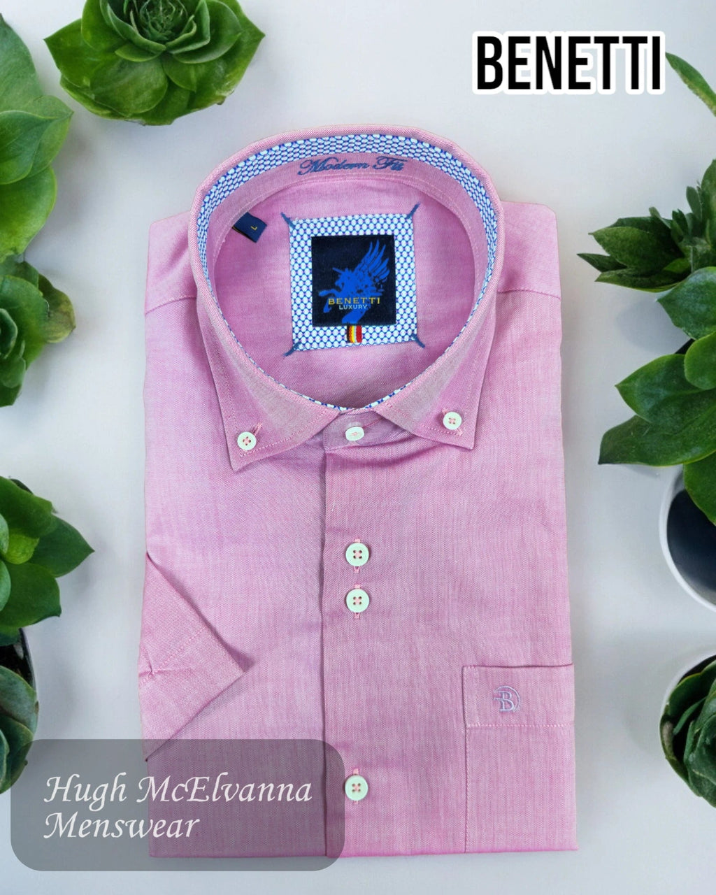 Benetti Rose Oxford Short Sleeve Shirt - Hugh McElvanna Menswear