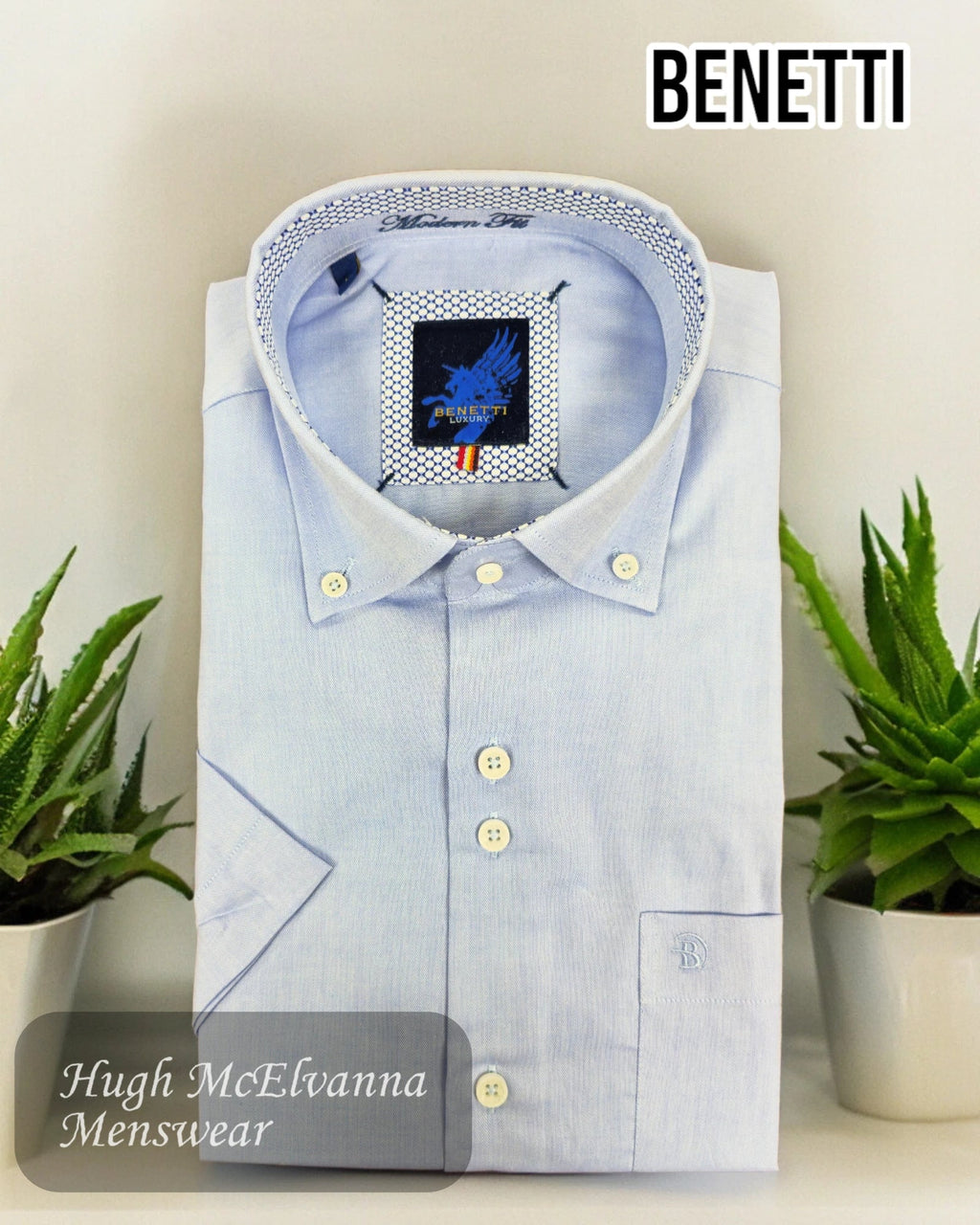 Benetti Sky Oxford Short Sleeve Shirt - Hugh McElvanna Menswear