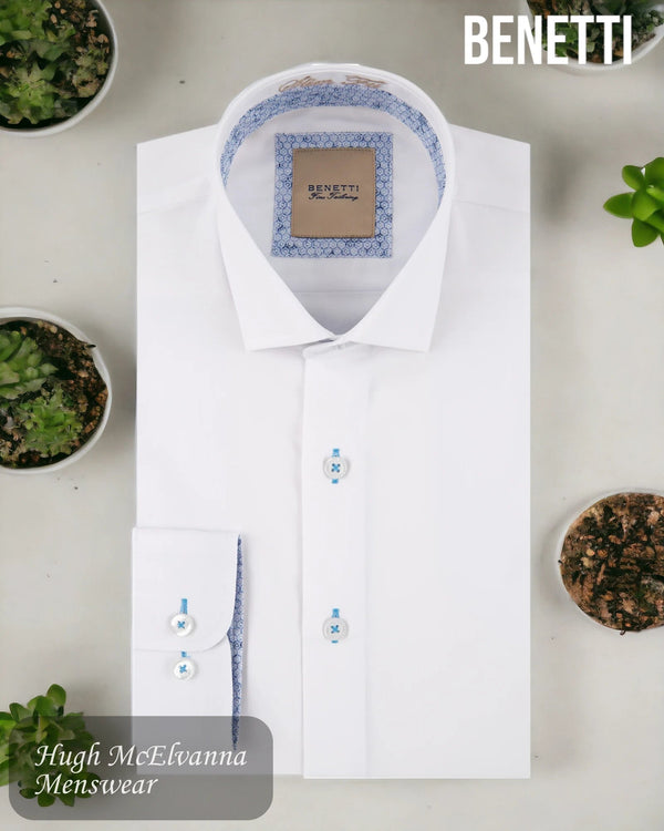 Benetti SLIM FIT White Shirt With Trim - OBJ - Hugh McElvanna Menswear