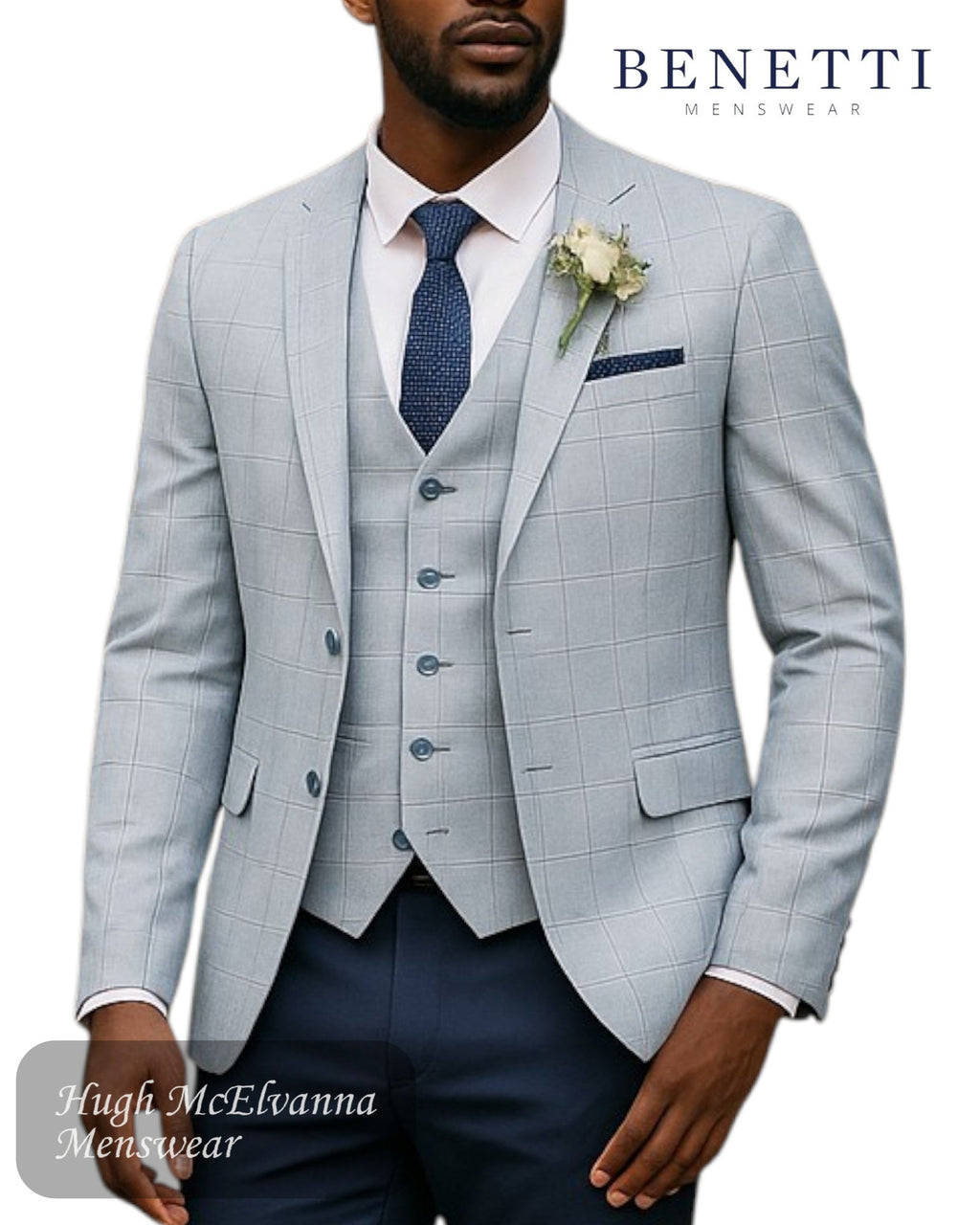 Benetti Suit Jacket 'ANDREW' Sky Blue Check COMFORT FIT - Hugh McElvanna Menswear