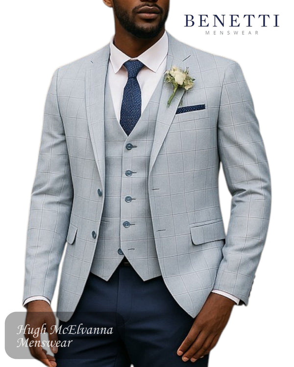 Benetti Suit Jacket 'ANDREW' Sky Blue Check COMFORT FIT - Hugh McElvanna Menswear
