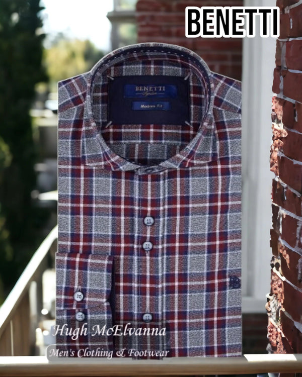 Benetti Wine Long Sleeve Shirt - TANNER - Hugh McElvanna Menswear